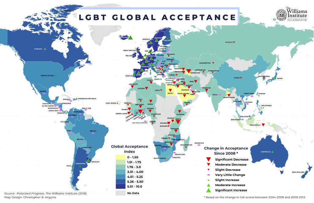 New: Global Acceptance Index (GAI) reports; Developed by the Williams Institute (UCLA) for the LGBTI Global Development Partnership
